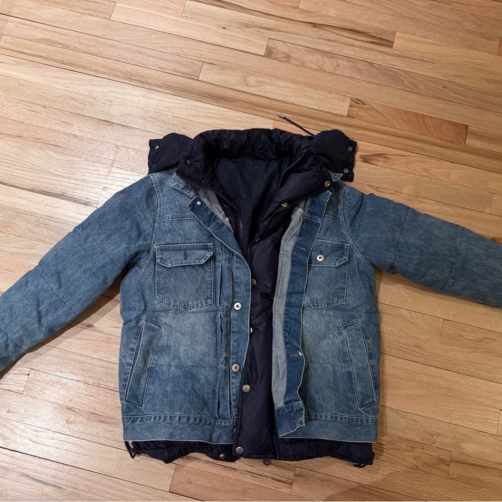 Denim puff jacket - 100% goose down